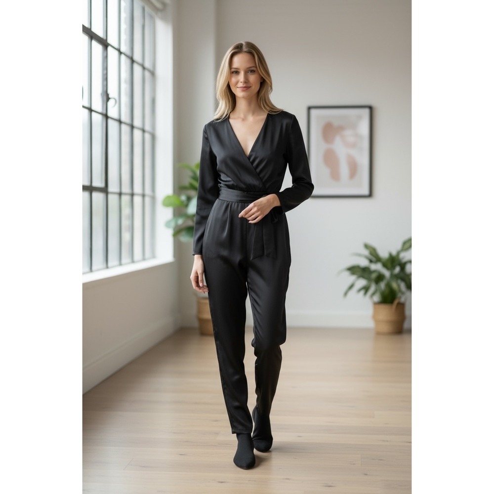 The Kooples Satin Black Jumpsuit Size 3 Small Msrp$465 NWT